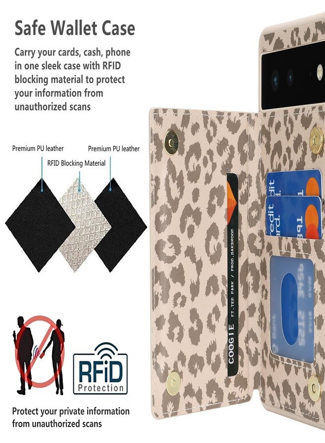 iCoverCase Compatible with Google Pixel 6 Case with Card Holder, Wallet Phone Case for Women Men [RFID Blocking] PU Leather Protective Wallet Case for Pixel 6 (Beige Leopard) - Image 4