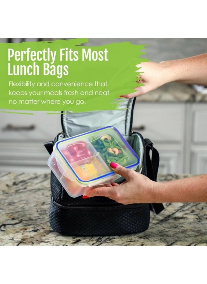 Airtight Food Storage Container Set With 3 Compartments And Lid - Reusable Meal Prep Containers Box - Microwave Safe Bpa Free