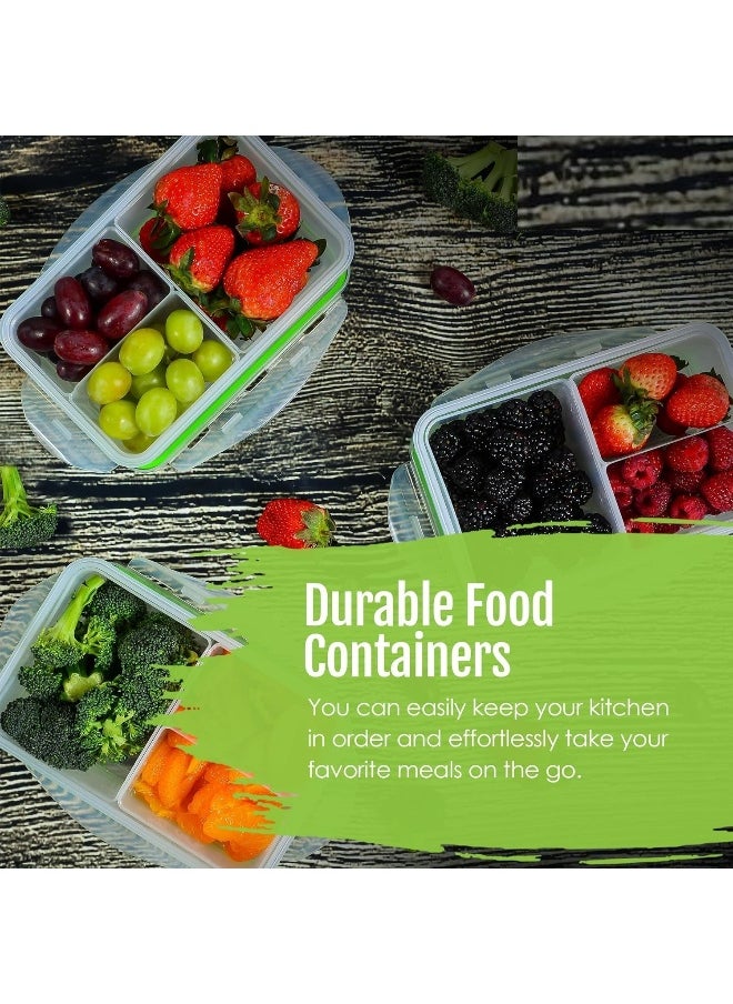 Airtight Food Storage Container Set With 3 Compartments And Lid - Reusable Meal Prep Containers Box - Microwave Safe Bpa Free