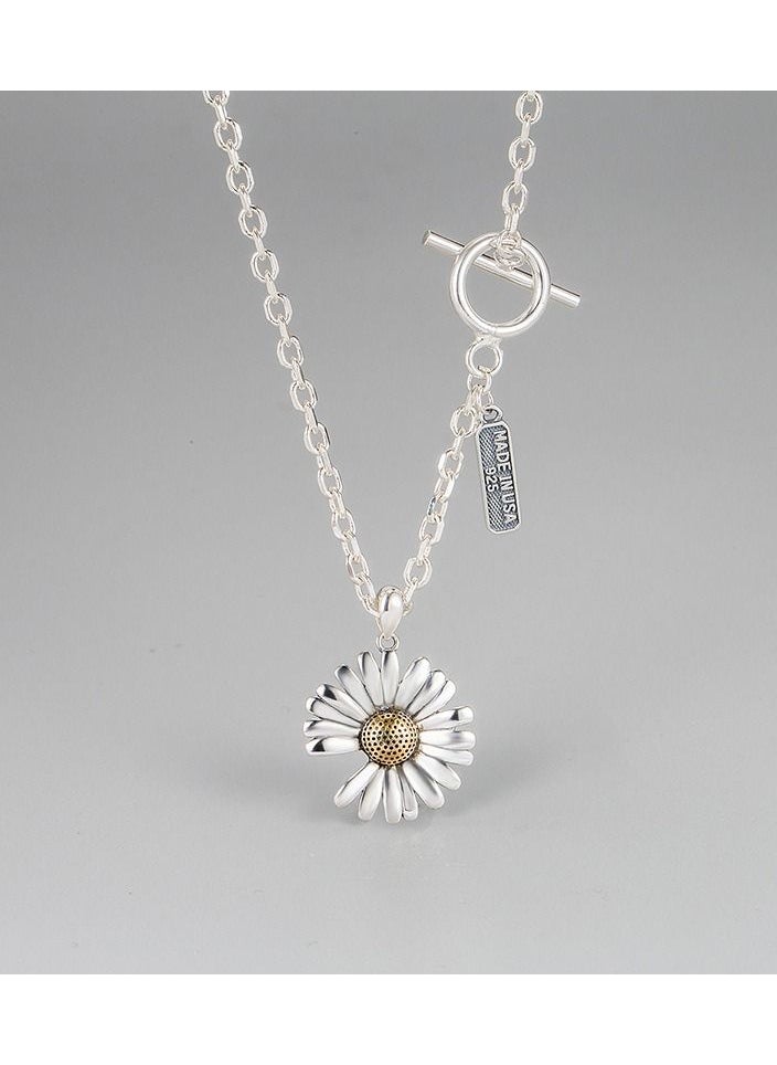 NIBEMINENT - Korean retro style S925 sterling silver necklace GD same paragraph daisy pendant necklace - Image 1