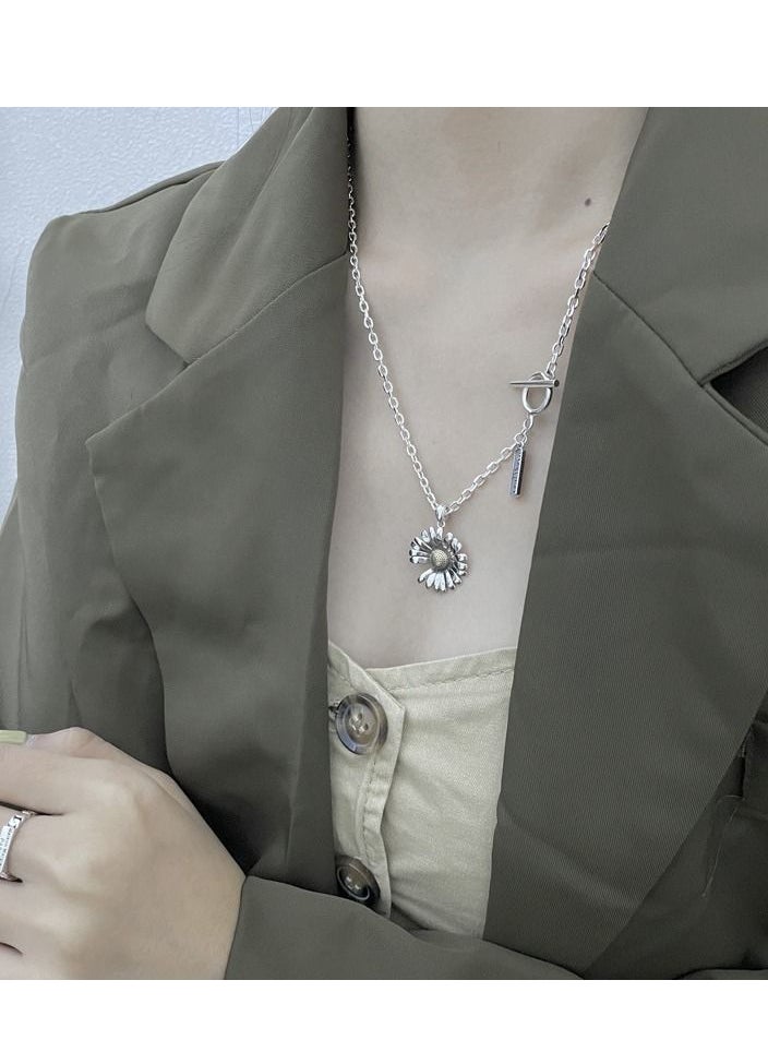 NIBEMINENT - Korean retro style S925 sterling silver necklace GD same paragraph daisy pendant necklace - Image 1