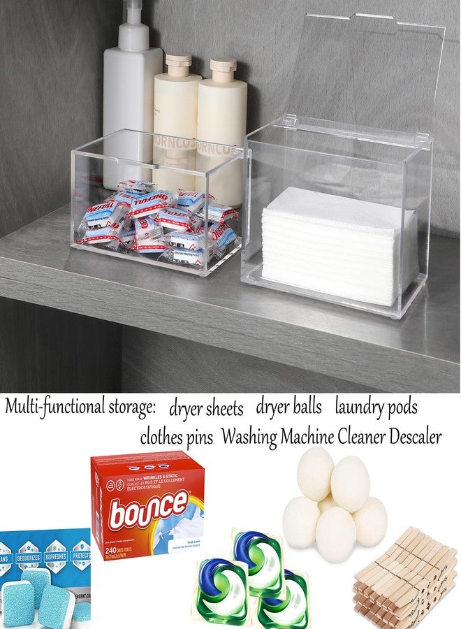 rejomiik Acrylic Dryer Sheet Holder Clear Dryer Sheet Dispenser Container Box with Lid and Anti Scratch Film for Laundry Room Fabric Softener Sheets Storage Organization, Transparent - Image 3