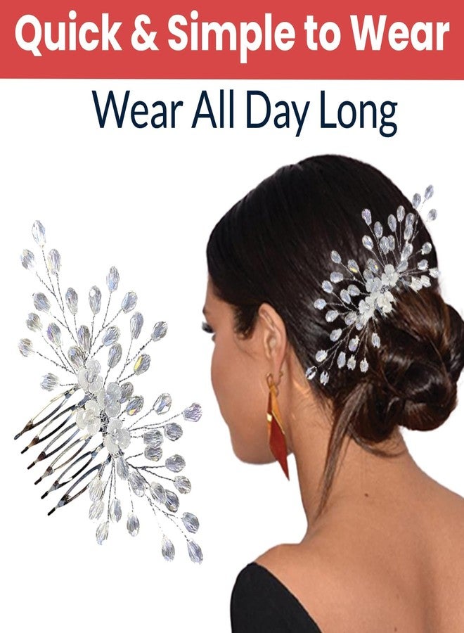 click2shop متجر click2shop لإكسسوارات الشعر للنساء والفتيات - بروش أنيق من الزهور الاصطناعية واللؤلؤ الكريستالي لتزيين كعكة الشعر - دبابيس ومشابك لإطلالة العروس (DN108) (أبيض وفضي) - Image 4