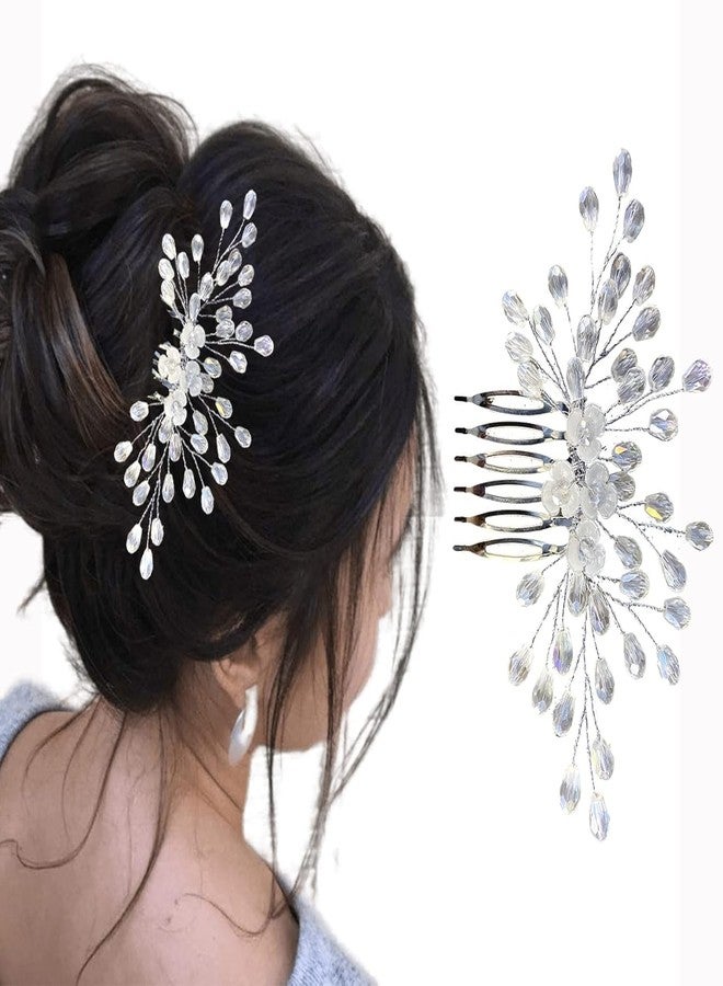 click2shop متجر click2shop لإكسسوارات الشعر للنساء والفتيات - بروش أنيق من الزهور الاصطناعية واللؤلؤ الكريستالي لتزيين كعكة الشعر - دبابيس ومشابك لإطلالة العروس (DN108) (أبيض وفضي) - Image 1