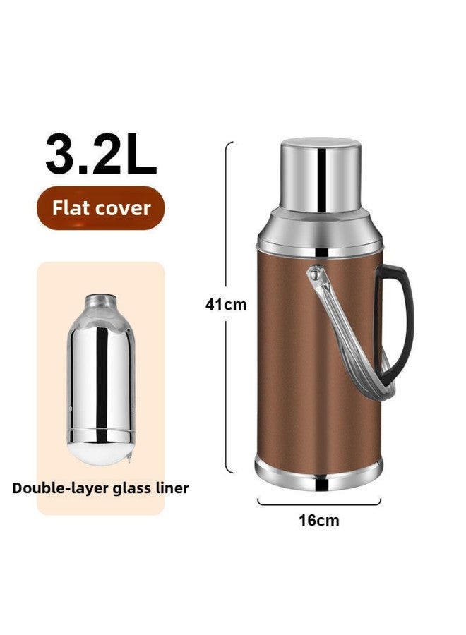 Stainless Steel Thermos Household Student Thermos Bottle Thermos Commercial Restaurant Hotel Large Capacity Thermos Bottle Thermos-Color:3.3l (8 Lbs) Flat Cover Bronze-Capacity:[three-year Warranty, Damage Compensation Guaranteed] - Image 1