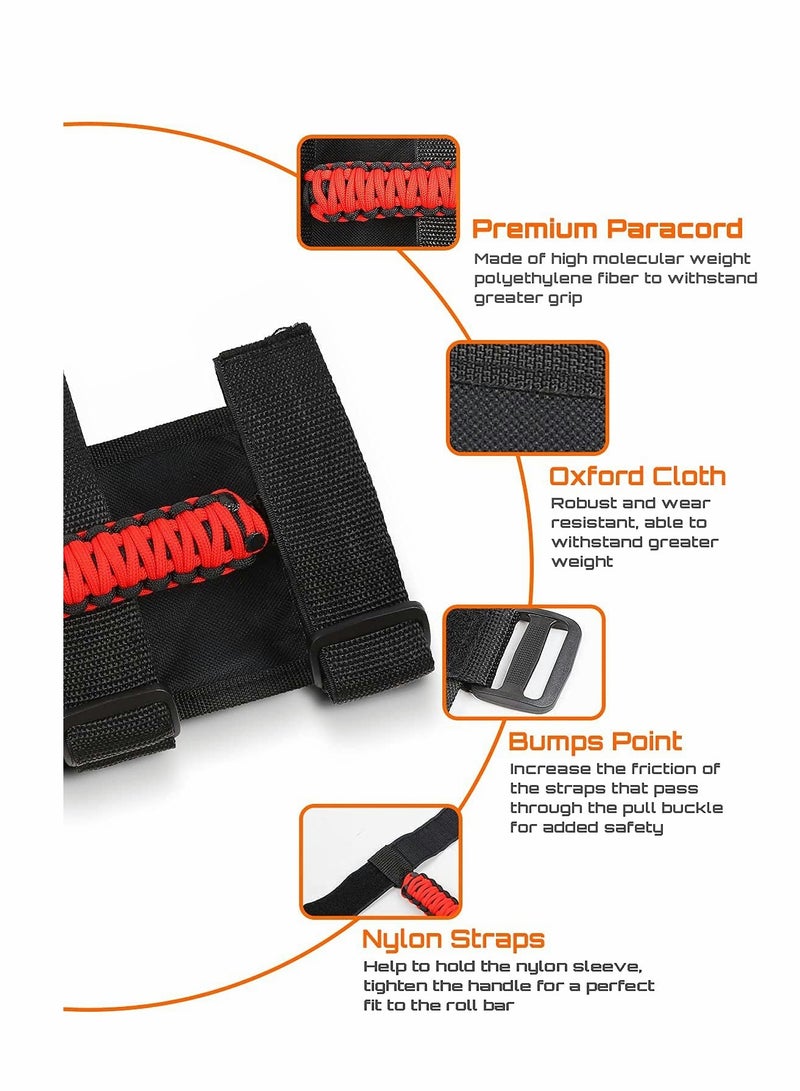 إكسفور جيب رانجلر YJ TJ JK JL & المصارع JT 1987-2021 مع 4 مقابض المتداول ، والتجهيزات الداخلية ، الأسود والأحمر - Image 2