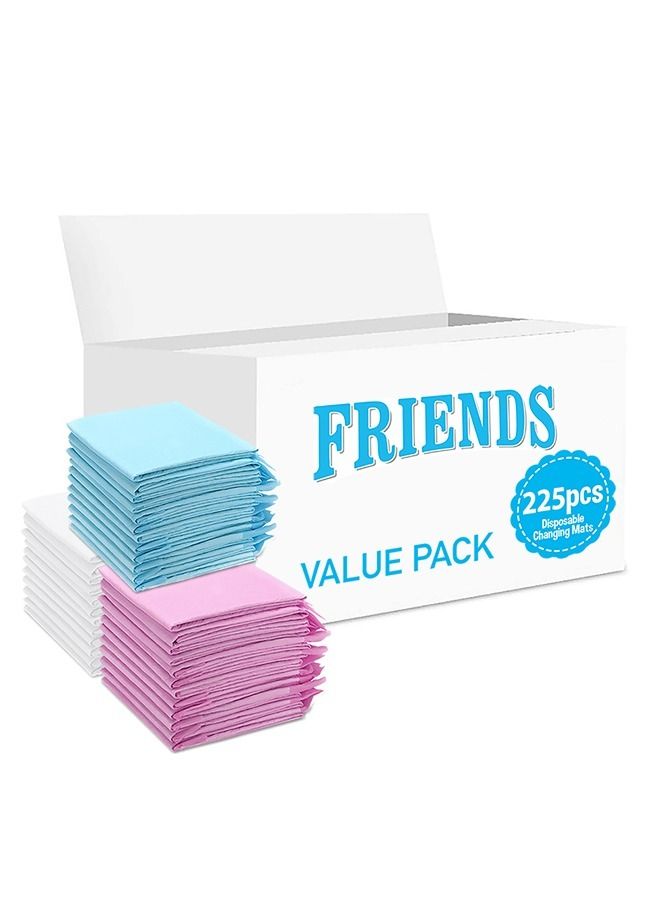 Friends حصائر تغيير قابلة للتخلص منها، 225 عدداً، حصيرة ناعمة مقاومة للماء، حصيرة تغيير محمولة مقاومة للتسرب، وسادة تحتية مقاومة للتسرب للأمهات الجدد، وسادة حماية لطاولة المراتب - Image 1