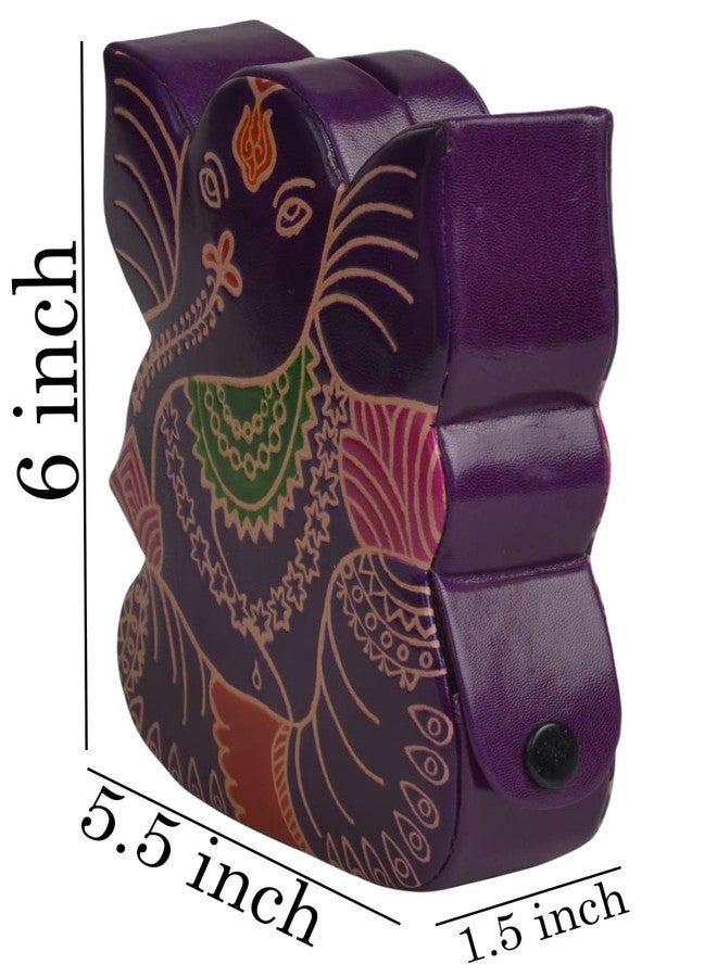 Chitrahar Shantiniketan Genuine Leather Handcrafted Ganesh Shaped Piggy Bank (Purple) - Image 5
