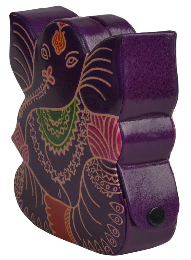 Chitrahar Shantiniketan Genuine Leather Handcrafted Ganesh Shaped Piggy Bank (Purple) - Image 2