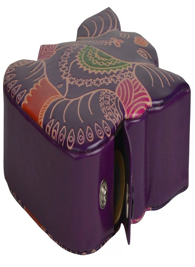 Chitrahar Shantiniketan Genuine Leather Handcrafted Ganesh Shaped Piggy Bank (Purple) - Image 4