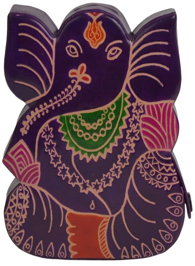 Chitrahar Shantiniketan Genuine Leather Handcrafted Ganesh Shaped Piggy Bank (Purple) - Image 1
