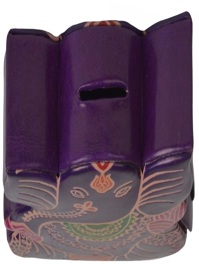 Chitrahar Shantiniketan Genuine Leather Handcrafted Ganesh Shaped Piggy Bank (Purple) - Image 3