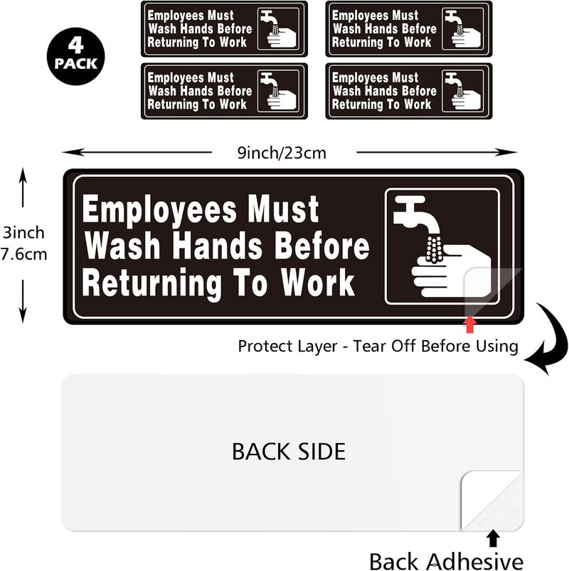 SnailGo Employees Must Wash Hands Before Returning to Work 9x3 Inch, Acrylic Sign for Business Waterproof Self-Adhesive Plastic Signage for Door Wall 4 Pack - Image 2
