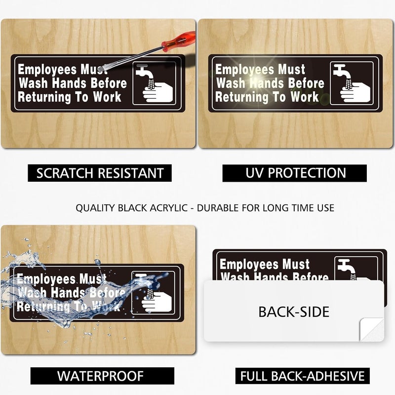 SnailGo Employees Must Wash Hands Before Returning to Work 9x3 Inch, Acrylic Sign for Business Waterproof Self-Adhesive Plastic Signage for Door Wall 4 Pack - Image 3