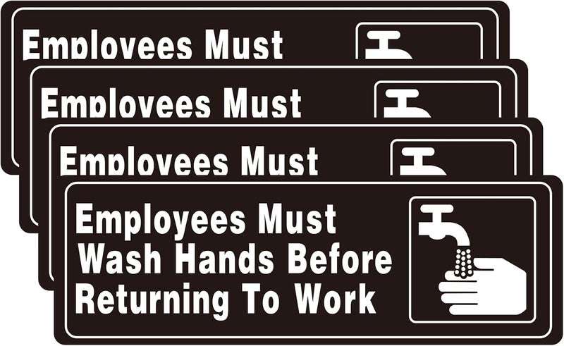 SnailGo Employees Must Wash Hands Before Returning to Work 9x3 Inch, Acrylic Sign for Business Waterproof Self-Adhesive Plastic Signage for Door Wall 4 Pack - Image 1