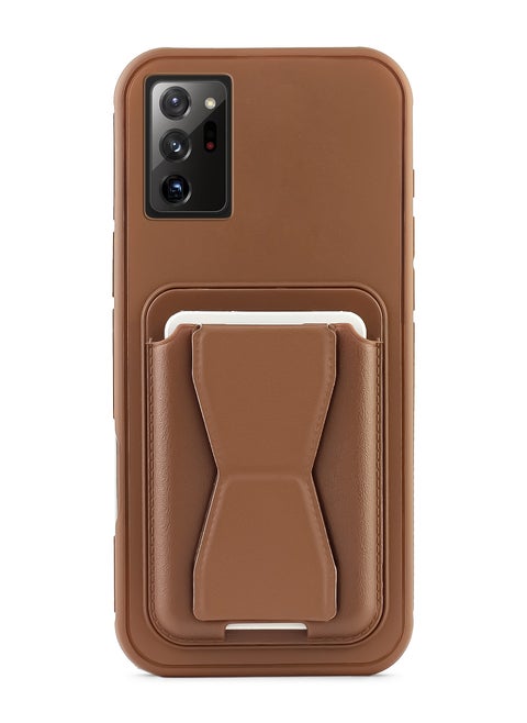 غطاء خلفي من الجلد مع محفظة للبطاقات، جراب Shockpoof قابل للطي متوافق مع هاتف Samsung Galaxy Note 20 Ultra (بني)