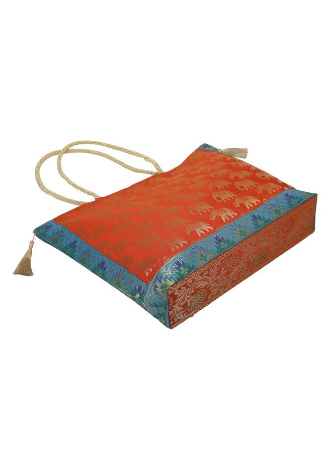 Colovila حقيبة يد كولوفيلا للسيدات، حرير بروكاد بناراسي، 30 × 40 سم (برتقالي) - Image 1