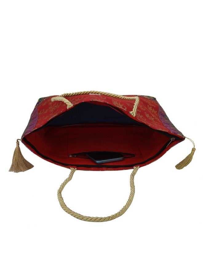 Colovila حقيبة يد كولوفيلا للسيدات، حرير بروكاد بناراسي، 30 × 40 سم (برتقالي) - Image 4