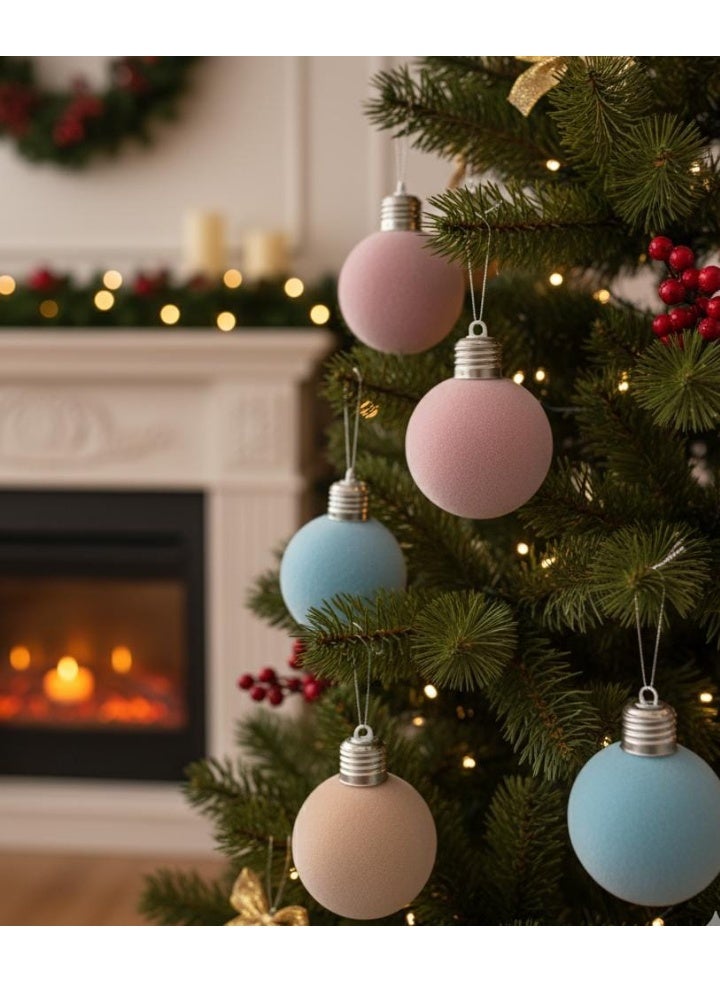 AKDC مجموعة زينة أجراس شجرة عيد الميلاد 9 قطع باللون الوردي والأزرق والكريمي 8 سم زينة معلقة لتزيين الشجرة - Image 2