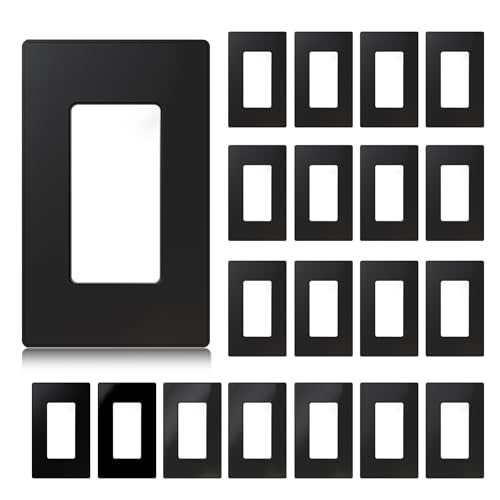 AIDA 1Gang Screwless Light Switch Cover Plate Standard Decorative Outlet Covers Matte Black 20Pack Unbreakable Polycarbonate Wall Plates for Decorator Device UL Listed 45 H x 275 L - Image 1