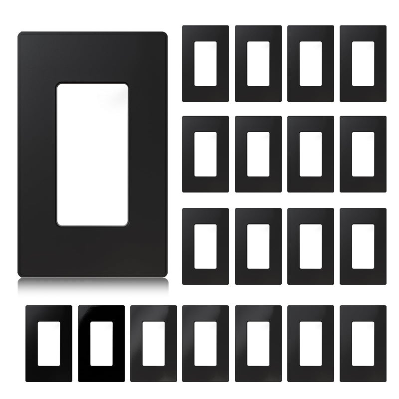 AIDA 1Gang Screwless Light Switch Cover Plate Standard Decorative Outlet Covers Matte Black 20Pack Unbreakable Polycarbonate Wall Plates for Decorator Device UL Listed 45 H x 275 L - Image 2