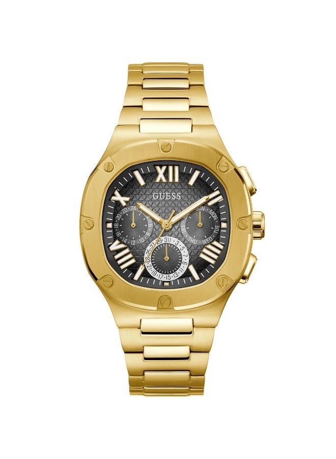 GUESS ساعة غس هيدلاين GW0572G2 للرجال - علبة وسوار من الفولاذ المقاوم للصدأ الذهبي مع قرص أسود - 42 مم، مقاومة للماء حتى 5 ATM - Image 1