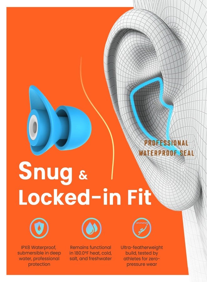 Fitciz Swimming Ear Plugs for Adults, 2 Pairs Waterproof Earplugs in Case for Swimmers, Men, Women, Washable, Reusable, Comfortable (Size: S+M, Sky Blue for Women) - Image 3
