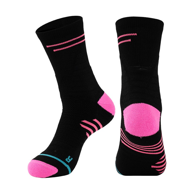 Generic Amazon Basketball Socks Thickened Towel Bottom Sports Socks High-top Players Edition Mid-length Socks Mens Elite Running Socks for Children Black and Pink