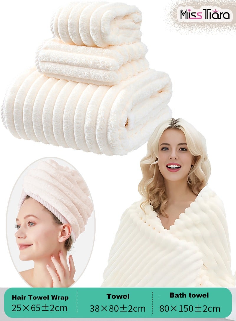 MissTiara Towel Set,3-Piece Bath Towel Set, 100% Combed Cotton, Quick Dry Highly Absorbent Thick Bathroom Soft Hotel Towels for Bath And Spa, Towel Set Includes Bath Towels, Hand Towels, Hair Drying Cap 80*150cm 
