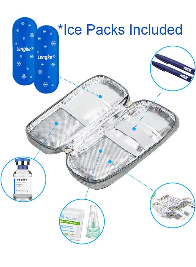 Leng Ke Portable Insulin Cooler Travel Case Diabetic Cooler Bag Insulin Cooling Bag Insulated Organizer for Insulin Pen and Insulin Medicine Diabetic Supplies with 2 Nylon Ice Packs - Image 2