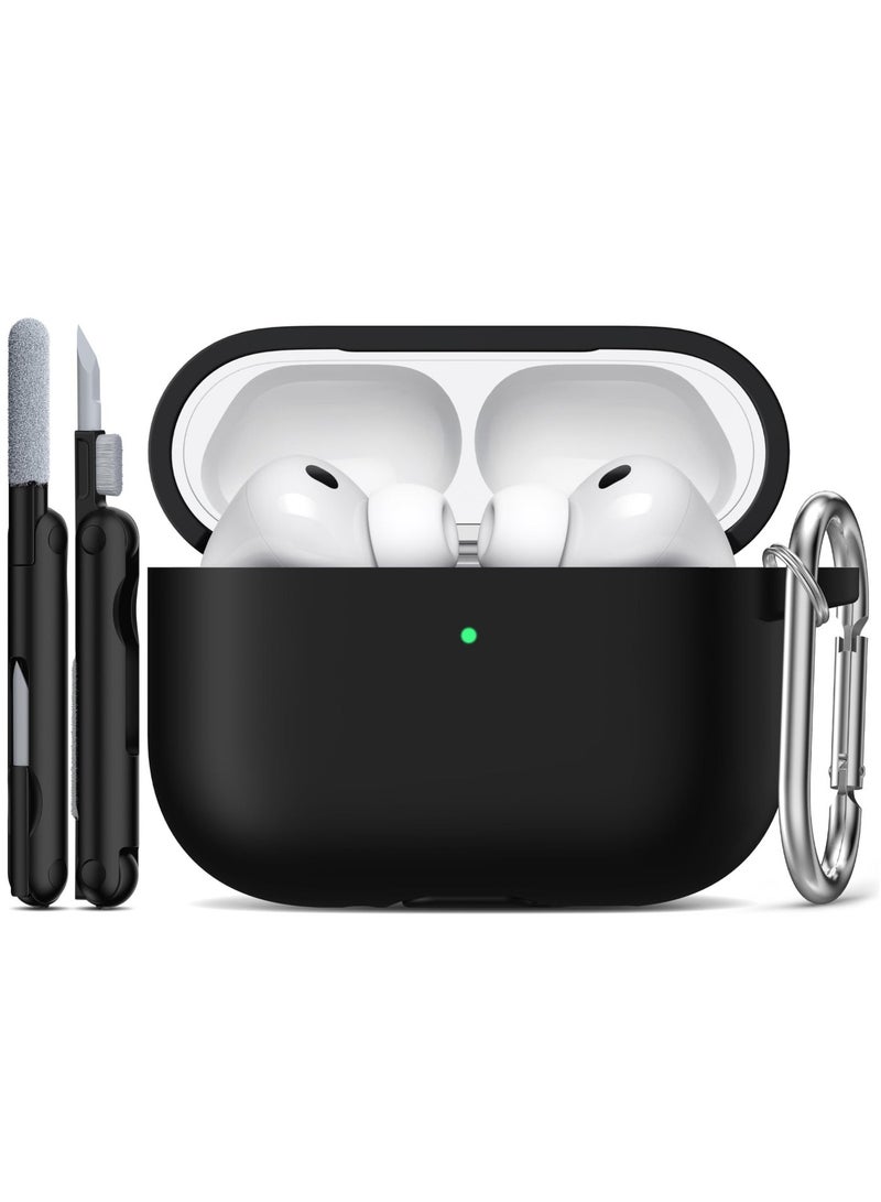 جراب AirPods Pro 3 (2025) – غطاء حماية سيليكون ناعم متوافق مع AirPods Pro الجيل الثالث – مع مجموعة تنظيف و حلقة مفاتيح، أسود - Image 1