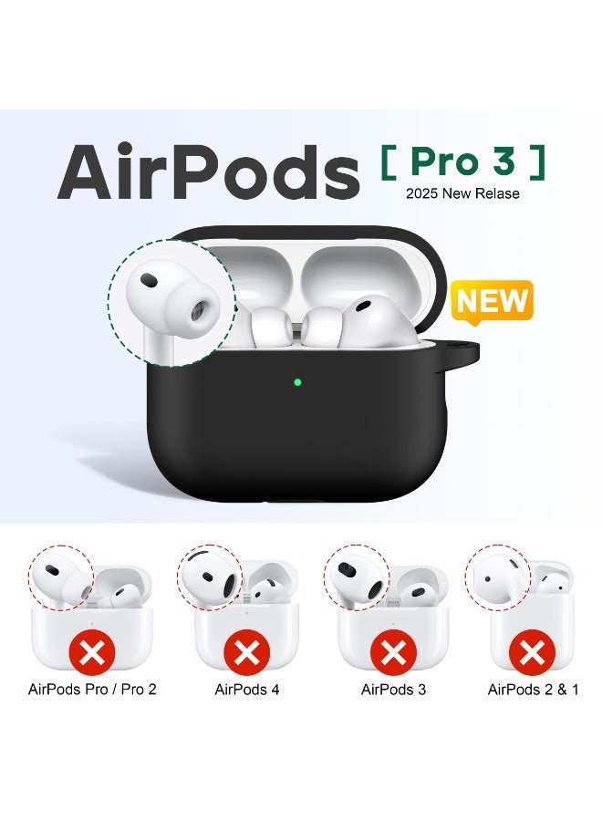 جراب AirPods Pro 3 (2025) – غطاء حماية سيليكون ناعم متوافق مع AirPods Pro الجيل الثالث – مع مجموعة تنظيف و حلقة مفاتيح، أسود - Image 2