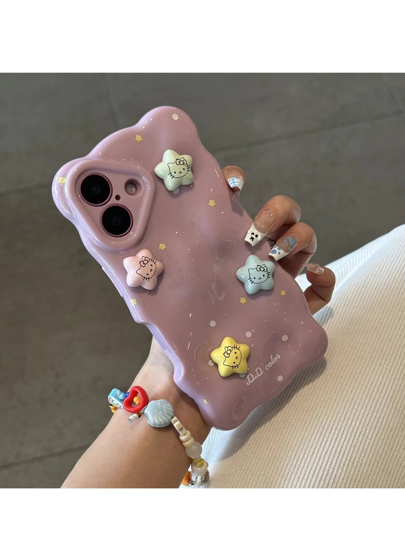 NIBEMINENT 3D Stars Kitty Protective TPU Case Cover For iPhone 14 Plus, Purple