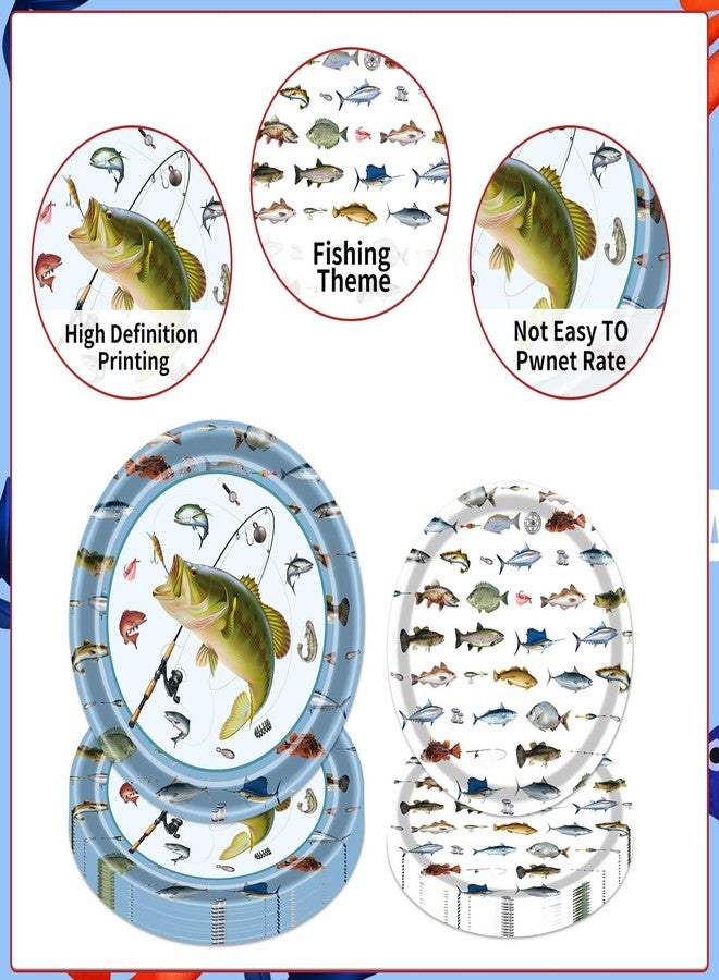 Rakuto Gone Fishing Party Plates, 96PCS Fishing Birthday Party Decorations Supplies, Fish Themed Paper Plates and Napkins Forks Disposable Tableware Supplies(24 Guests) - Image 3