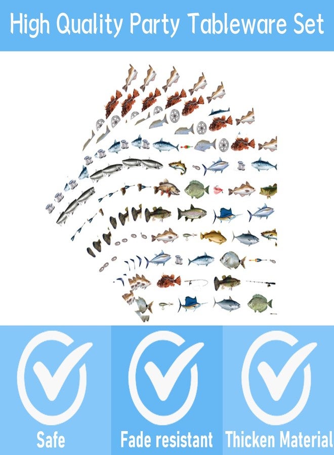 Rakuto Gone Fishing Party Plates, 96PCS Fishing Birthday Party Decorations Supplies, Fish Themed Paper Plates and Napkins Forks Disposable Tableware Supplies(24 Guests) - Image 5