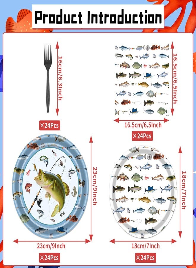 Rakuto Gone Fishing Party Plates, 96PCS Fishing Birthday Party Decorations Supplies, Fish Themed Paper Plates and Napkins Forks Disposable Tableware Supplies(24 Guests) - Image 2