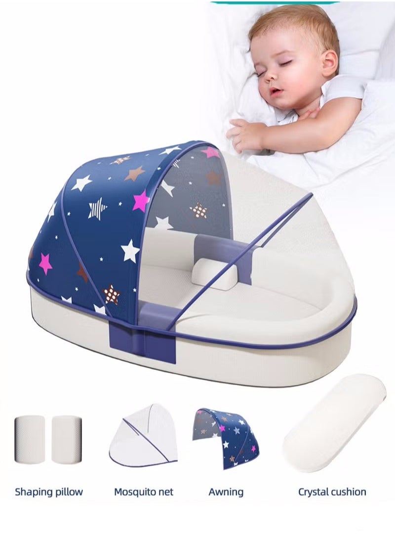 MIXDE Baby Lounger Bed, Infant Nest, Portable Newborns Sleeper Bassinets, Travel Baby Lounger for Boys Girls With 1 Canopy 1 Mosquito Net 1 Cushion 2 Shaping Pillow 
