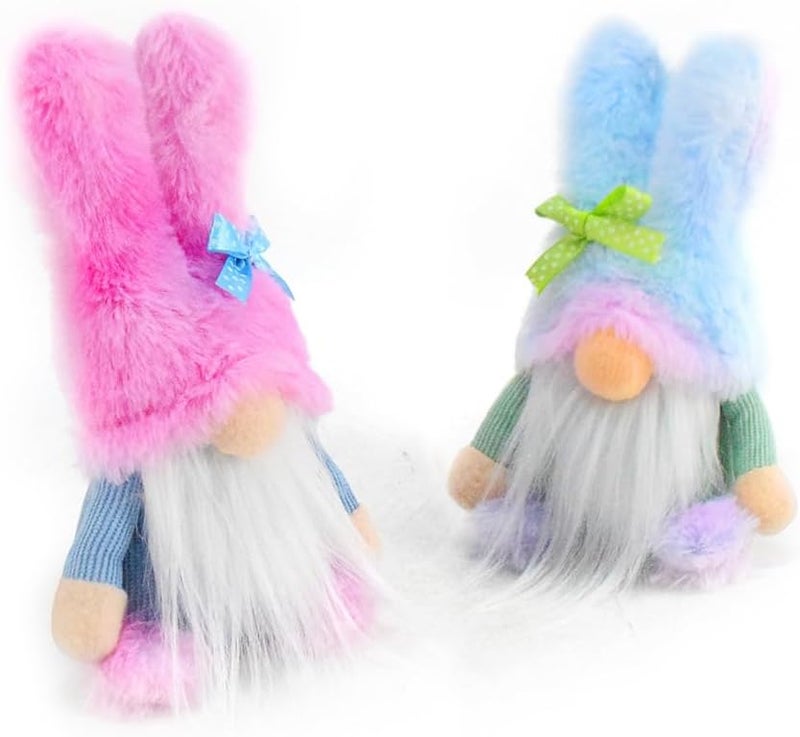 LUCKYBUNNY 2PCS Cute Easter Gnome Doll Handmade Tomte Swedish Nisse Toy Scandinavian Dwarf Elf Plush Dolls for Irish Holiday Party Home Decoration Random Gradient Color - Image 2