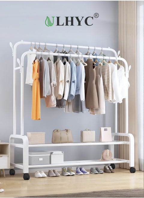 Metal Clothes Hanger Organizer and Black Clothes Stand with Wheels