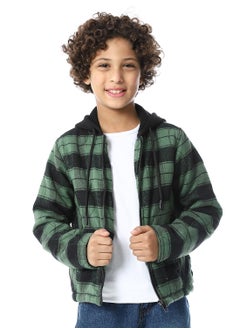 Andora Plaid Padded Hooded Boys Jacket _ Black & Green  - Image 1