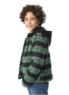 Andora Plaid Padded Hooded Boys Jacket _ Black & Green  - Image 2