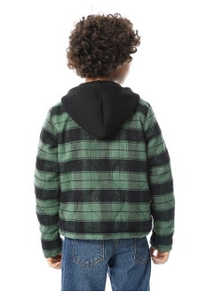 Andora Plaid Padded Hooded Boys Jacket _ Black & Green  - Image 3