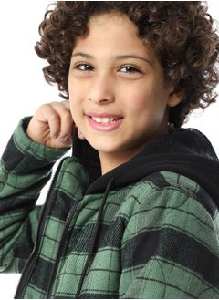 Andora Plaid Padded Hooded Boys Jacket _ Black & Green  - Image 4