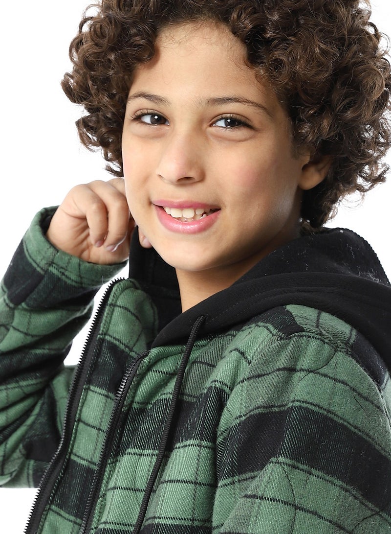 Andora Plaid Padded Hooded Boys Jacket _ Black & Green  - Image 4