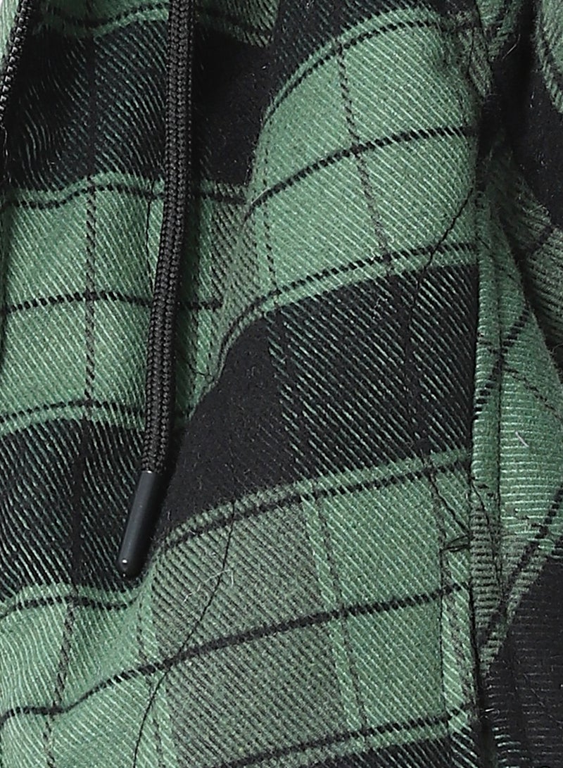Andora Plaid Padded Hooded Boys Jacket _ Black & Green  - Image 5