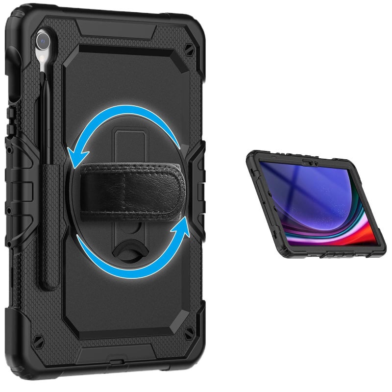 حافظة سامسونج تاب دوارة متوافقة مع Samsung Galaxy Tab S10 Ultra / Samsung Galaxy Tab S10 FE / Samsung Galaxy Tab S9 / Samsung Galaxy Tab S8 باللون أزرق مع غطاء حماية ووظيفة حامل و. - Image 3