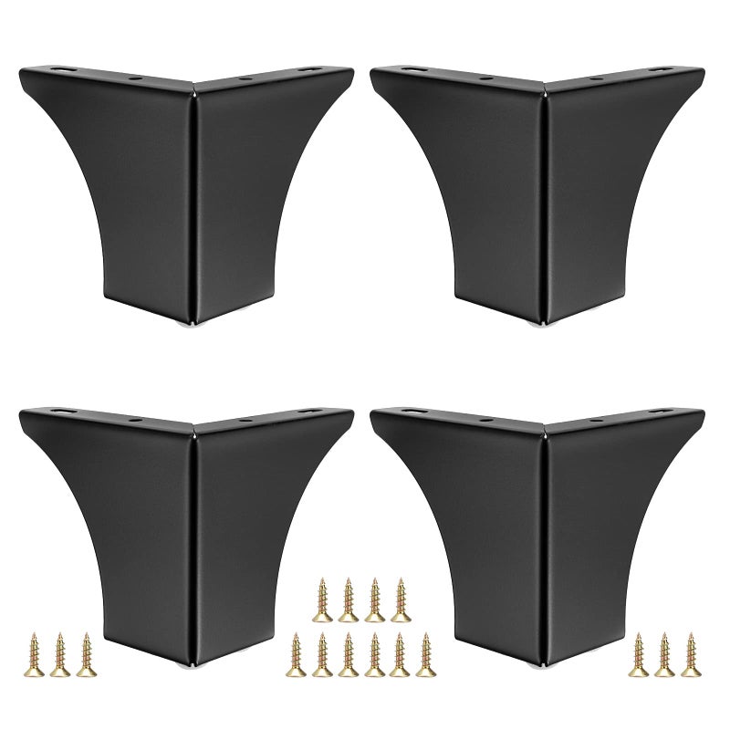 Ownmy 4Pcs Metal Furniture Legs 4 Inch Black Sofa Legs Dresser Legs, Modern Ottoman Legs Coffee Table Legs Metal Cabinet Chair Risers, Heavy Duty Triangle Couch Legs Corner Furniture Replacement Feets - Image 1