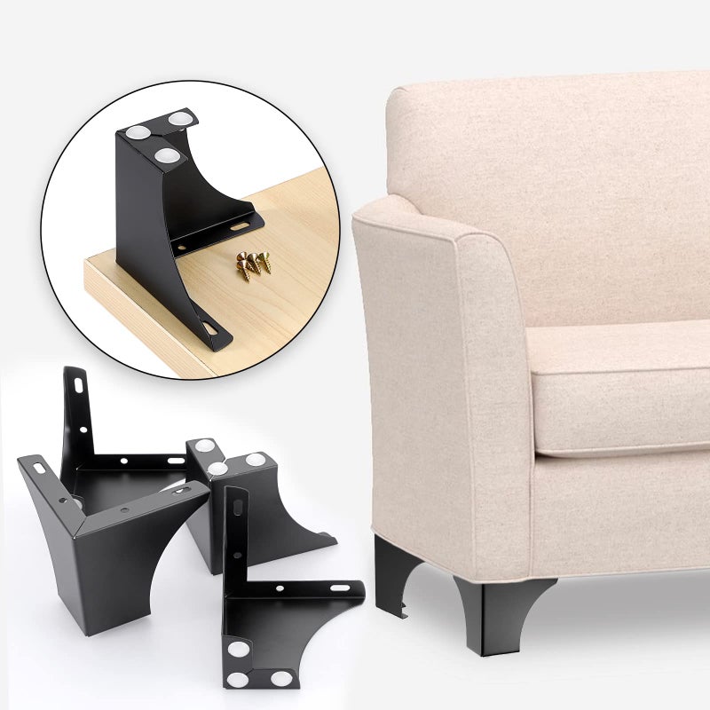 Ownmy 4Pcs Metal Furniture Legs 4 Inch Black Sofa Legs Dresser Legs, Modern Ottoman Legs Coffee Table Legs Metal Cabinet Chair Risers, Heavy Duty Triangle Couch Legs Corner Furniture Replacement Feets - Image 2