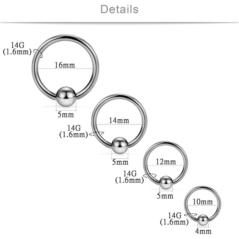 SCERRING 8PCS 14G G23 Titanium Captive Bead Ring Nose Rings Hoop Helix Daith Cartilage Tragus Earrings Nipple Eyebrow Body Piercing 10mm 12mm 14mm 16mm - Image 2