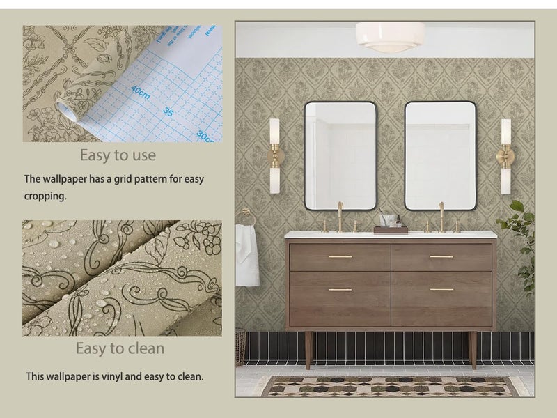 Kitico Peel and Stick Wallpaper Vintage Bohemian Wallpaper Brown Contact Paper Flower Removable Waterproof Bathroom/Bedroom Cabinets Self Adhesive Vinyl 17.3 inches x197 inches - Image 3